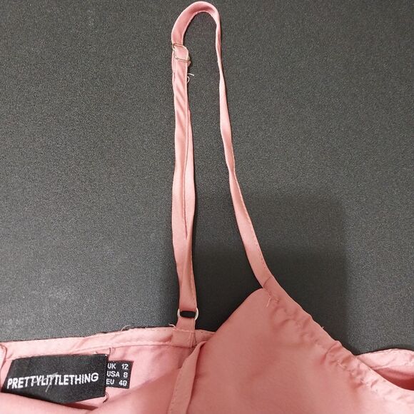 PrettyLittleThing dress Womens 8 rose pink satiny slip midi spaghetti strap - Picture 8 of 9